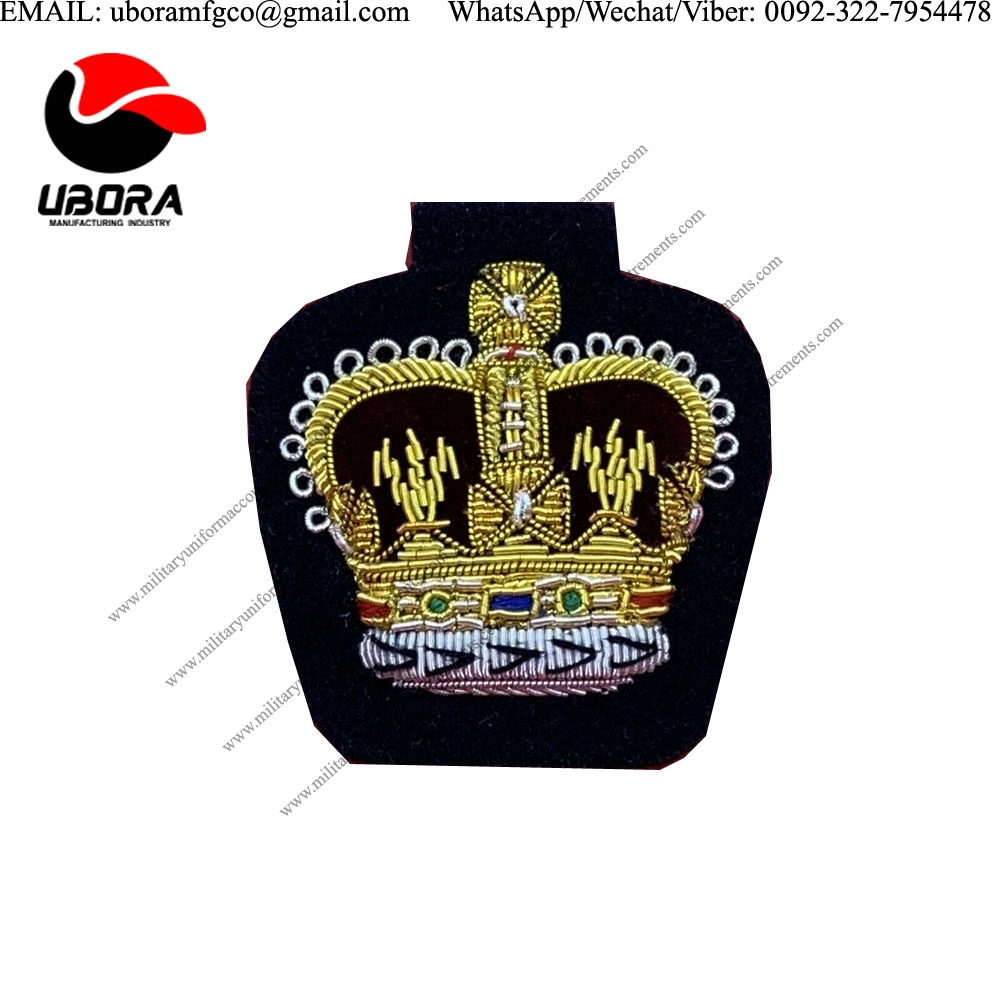 Bullion Patches British Army Dress Braided WO2 Warrant Officers CL2 Crown Gold on Black king crown 